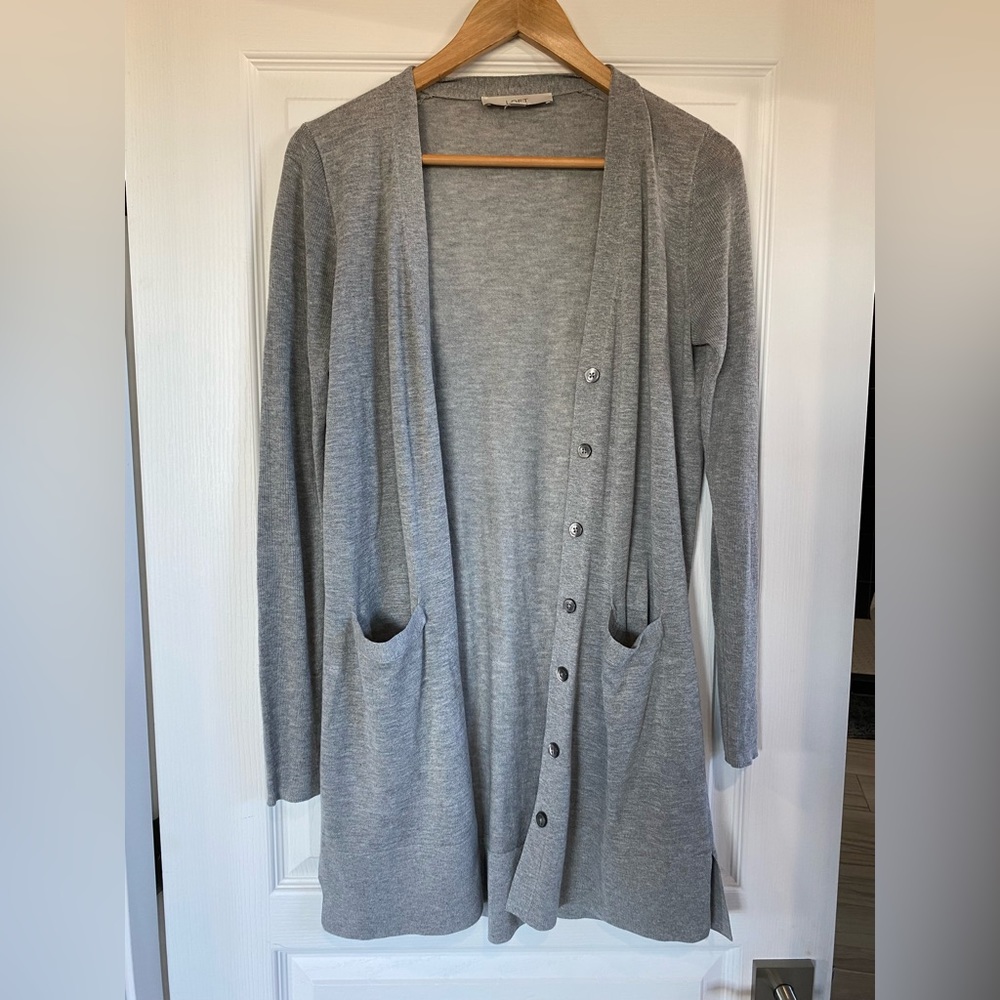 Women’s LOFT S long gray cardigan
